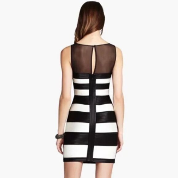 BCBG Maxazria Mara Black White Stripe Mesh Bandage Cocktail Party Dress Sz 8 EUC - Picture 10 of 10
